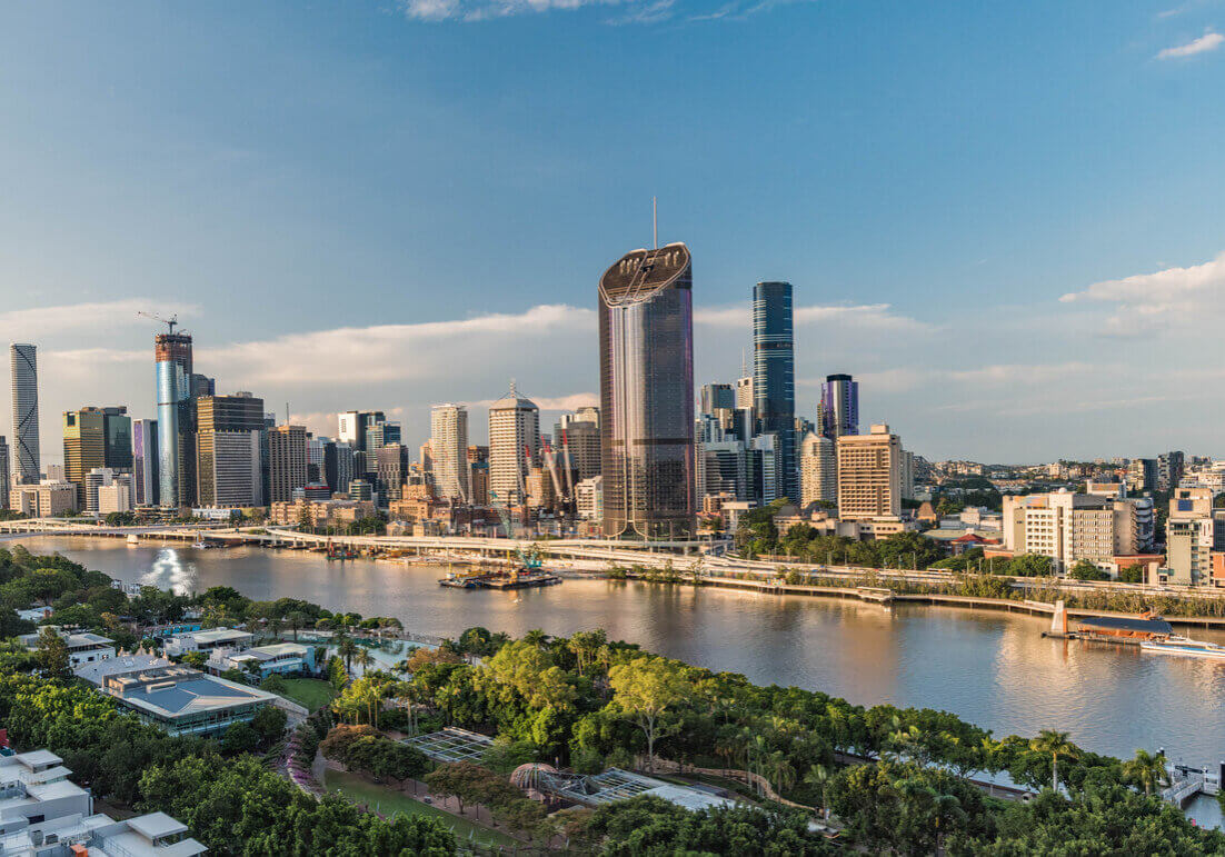 Brisbane city and Soutbank view during a sunny afternoon. Brisbane is the third largest city of Australia and capital of the Queensland state.